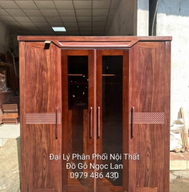 Tủ Áo 4 Cánh Gỗ Óc Chó Mẫu Thuyền Kết Hợp Cánh Kính Trà Sang Trọng 