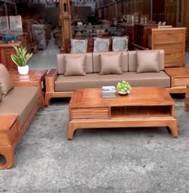 Bàn ghế sofa gỗ gõ đỏ cao cấp - 2 văng kèm nệm 