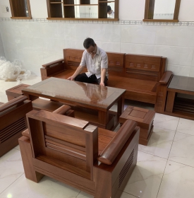 Bàn ghế sofa gỗ sồi nga màu óc chó SF 69 