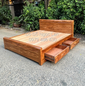 Giường ngủ 2 ngăn kéo gỗ hương xám vạt nan - hiện đại ,  giá rẻ