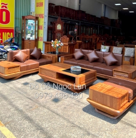 Bộ bàn ghế sofa gỗ hương vàng  - mẫu 2 văng thuyền kèm nệm cao cấp - sang trọng 