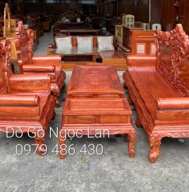 Bộ Salon Gỗ Hương Đá Chạm Hoàng Gia Tay 12 Cao Cấp 