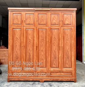 Tủ Quần Áo Gỗ Cẩm 5 Cánh 2 Tầng 
