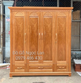 Tủ áo 4 cánh gỗ đinh hương mẫu đai hoa- hiện đại 