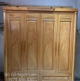 Tủ Quần Áo Gỗ Gõ Đỏ 4 Cánh Mẫu Chơn - Hiện Đại 