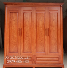Tủ quần áo 4 cánh gỗ hương đá mẫu trơn hiện đại 