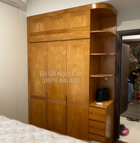 Tủ Quần Áo Gỗ Gõ Đỏ 4 Cánh Kèm Góc Trang Trí Kịch Trần TĐ 11.00