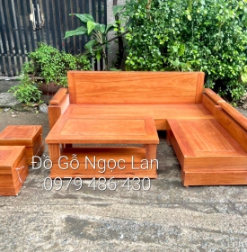 Bộ Bàn Ghế Sofa Góc L Gỗ Gõ Đỏ 2m3 x 2m - Tay Trứng 