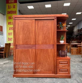 Tủ Quần Áo Gỗ Hương Đá 1M9 Cửa Lùa Kèm Góc Trang Trí - Hiện Đại