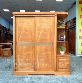 Tủ Quần Áo Gỗ Gõ Đỏ Cửa Lùa Góc Trang Trí 1m9 - Vế Phải 