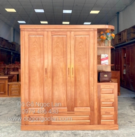 TỦ QUẦN ÁO GỖ XOAN ĐÀO 3 CÁNH KÈM KỆ TRANG TRÍ 