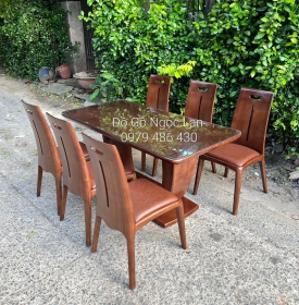 BÀN ĂN GỖ SỒI NGA LAU MÀU ÓC CHÓ 6 GHẾ KÈM NỆM - SANG TRỌNG 