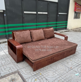 SOFA GIƯỜNG KÉO GỖ SỒI THÔNG MINH MÀU ÓC CHÓ KÈM NỆM 
