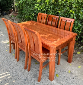 BÀN ĂN GỖ XOAN ĐÀO 6 GHẾ - MẶT LIỀN 1M6 BA 0051