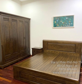 Combo Phòng Ngủ Gỗ Sồi Nga Lau Màu Óc Chó Đẹp - Hiện Đại