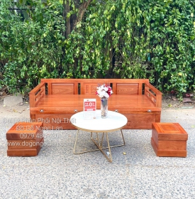 Sofa Giường Gấp Gọn Gỗ Xoan Đào 2 Ngăn Kéo 