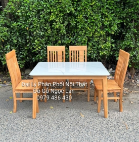 Bộ Bàn Ăn Gỗ Sồi Nga 4 Ghế Mặt Đá Đơn Giản Hiện Đại