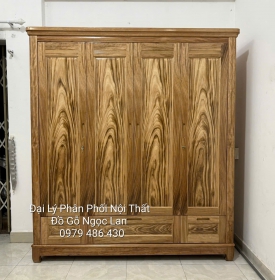 Tủ Quần Áo 4 Cánh Gỗ Hương Xám Mẫu Trơn - Hiện Đại 1m9
