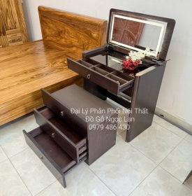 Bàn Trang Điểm Thông Minh Gỗ Sồi Lau Màu Óc Chó Gương Đèn Les