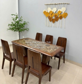 Bàn Ăn Gỗ Sồi Nga Lau Màu Óc Chó Kết Hợp Mặt Đá - Hiện Đại