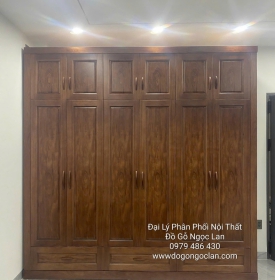 Tủ Quần Áo Gỗ Hương Xám Màu Óc Chó 6 Cánh Cao Cấp, Hàng Đặt 
