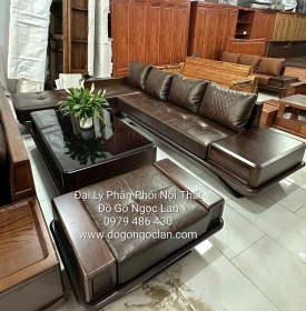 Sofa Gỗ Óc Chó Góc L Hiện Đại Đẳng Cấp 3m15 x 2m15