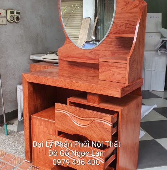 Bàn Trang Điểm Gỗ Hương Đá Gương Hộp Hiện Đại 80cm 