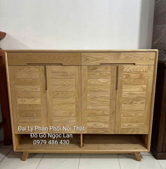 Tủ Giày Dép Gỗ Sồi Nga 4 Cánh Màu Tự Nhiên Chân Cao Hiện Đại 