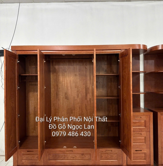 Tủ Áo 4 Cánh Gỗ Hương Đá Kèm Góc Trang Trí Bo Tròn - Hiện Đại