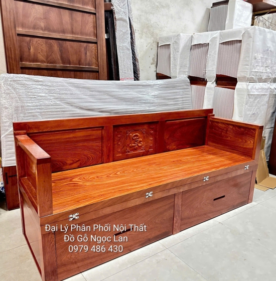 Giường GấP Gọn Gỗ Hương Đá 2 Ngăn Kéo Chân Cao Tiện Ích 