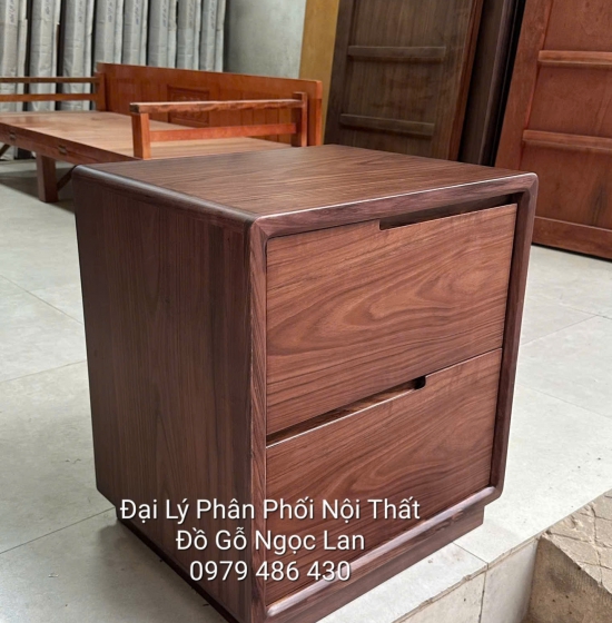 Tủ Đầu Giường Gỗ Óc Chó Mẫu Hàn Quốc 2 Ngăn Kéo Hiện Đại 
