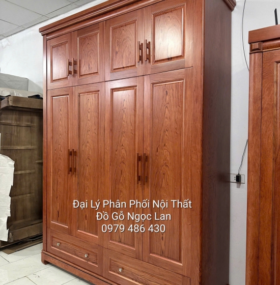 Tủ Áo Gỗ Hương Đá 4 Cánh Cao 2 Tầng Tiện Nghi Hiện Đại