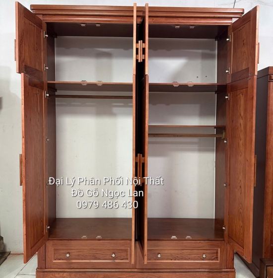 Tủ Áo Gỗ Hương Đá 4 Cánh Cao 2 Tầng Tiện Nghi Hiện Đại