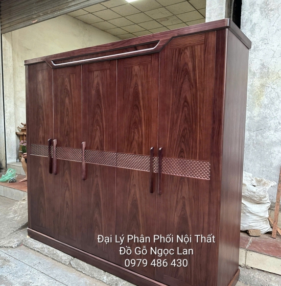 Tủ Áo 5 Cánh Gỗ Óc Chó Thiết Kế Mẫu Cánh Thuyền Hiện Đại 