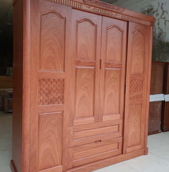 Tủ quần áo 4 cánh gỗ hương đá mẫu đai vòm hiện đại THD 16