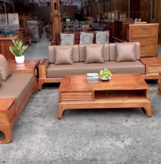 Bàn ghế sofa gỗ gõ đỏ cao cấp - 2 văng kèm nệm 