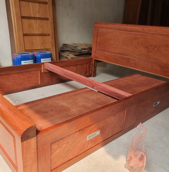Giường ngủ có hộc kéo gỗ hương đá - hiện đại 