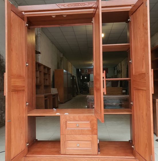 Tủ quần áo gỗ hương đá 3 cánh mẫu đồng tiền 