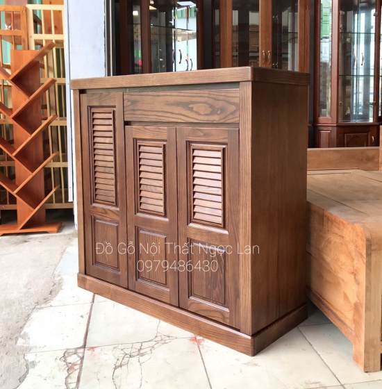 Tủ giày 3 cánh gỗ Sồi - lau màu óc chó