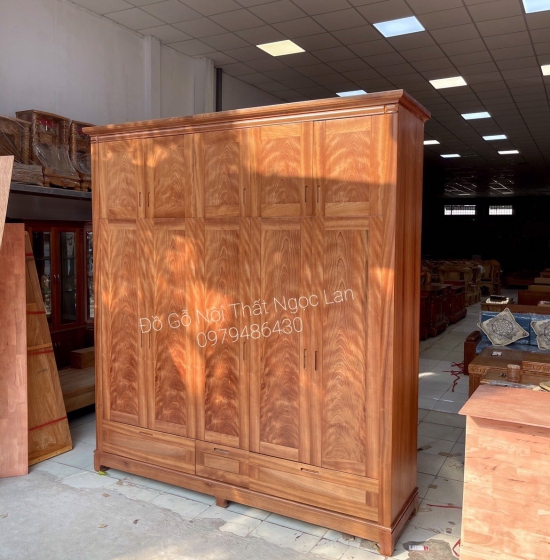 Tủ 5 cánh 2 tầng gỗ xoan đào mẫu chơn - hiện đại 