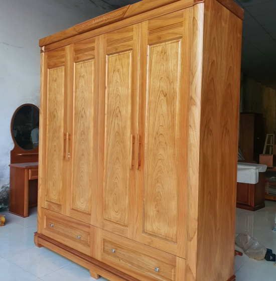 Tủ Quần Áo Gỗ Gõ Đỏ 4 Cánh Mẫu Chơn - Hiện Đại 