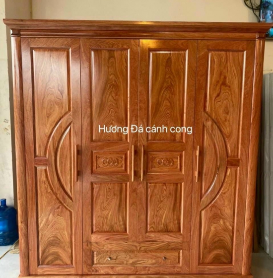 Tủ quần áo 4 cánh gỗ hương đá mẫu cánh cong  hiện đại T HD 13