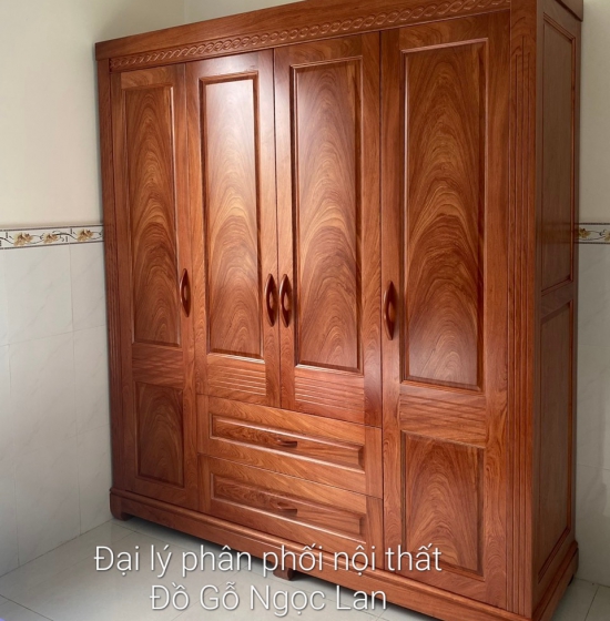 Tủ quần áo 4 cánh gỗ hương đá mẫu trơn hiện đại T HD 17