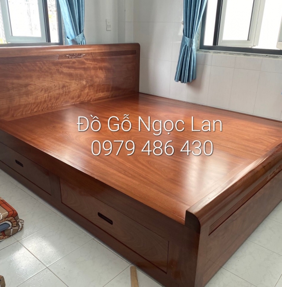 Giường ngủ  gỗ xoan đào 2 ngăn kéo  phản liền mẫu chỉ hoa 