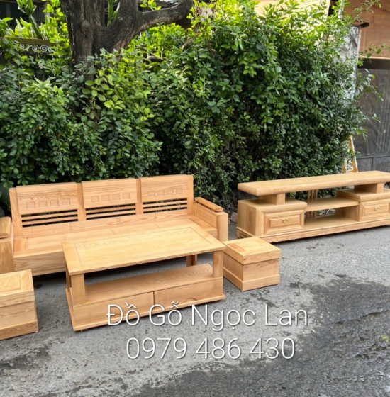 Bộ ghế sofa một văng 2m - gỗ sồi nga màu tự nhiên 