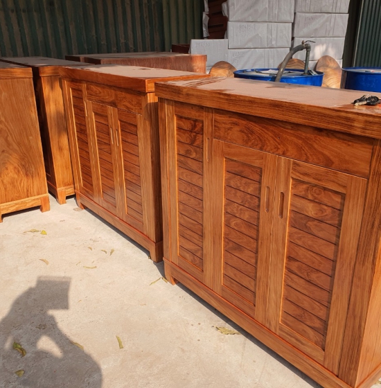 Tủ giầy dép gỗ hương xám mẫu nan hiện đại 