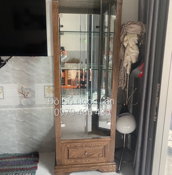 Tủ rượu vuông gỗ sồi nga lau màu óc chó hiện đại TG 09