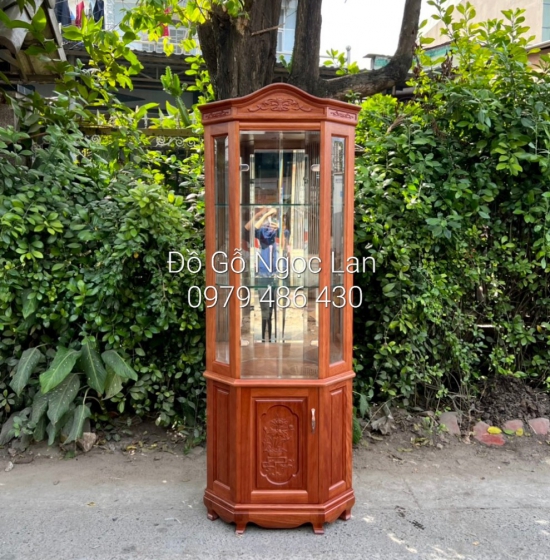 Tủ ly trang trí - tủ rượu góc 60 gỗ xoan đào hiện đại TG 11