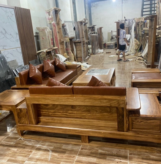 Bàn ghế sofa gỗ hương xám  - 2 văng mẫu đùi gà - hiện đại 