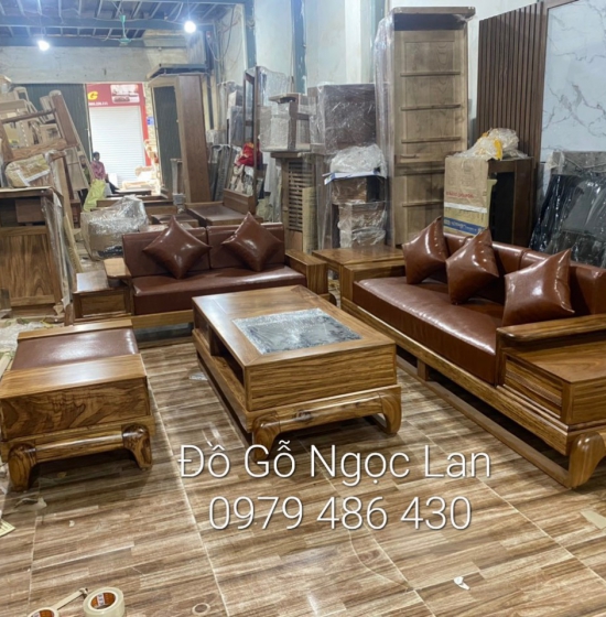 Bàn ghế sofa gỗ hương xám  - 2 văng mẫu đùi gà - hiện đại 